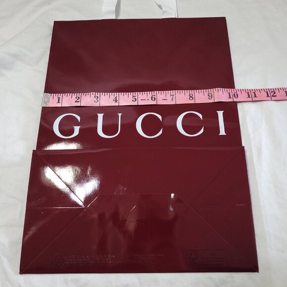 Gucci Red Glossy Gift Bag Reusable Shopping Logo Spell Out Empty 13.75 x 10 in - Picture 12 of 16